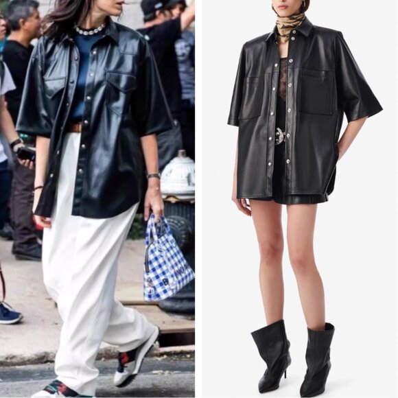 NWT IRO Moha Leather Overshirt Jacket Black Noir French - Picture 1 of 14